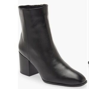 Nordstrom Size 8.5 Black Leather Square Toe Block Heel Ankle Boot NEW Vanna $140
